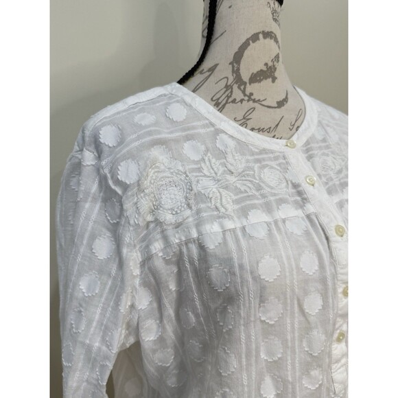 LOFT Tunic Career Top Blouse Sz XL Lightweight Soft Embroidered Polka Dot White - Picture 2 of 8